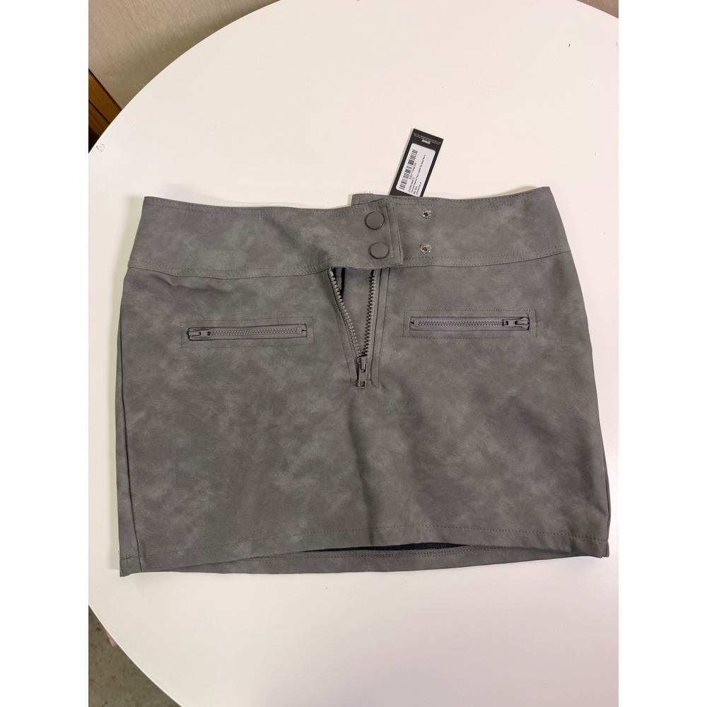PrettyLittleThing Micro Mini Skirt Women‎ 4 Charcoal Excellent Faux Leather Zip